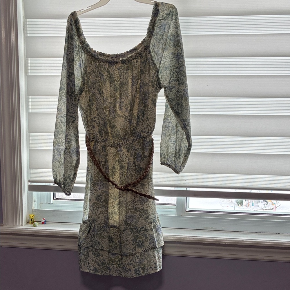 Wallflower Green Floral Long Sleeve Dress with Belt